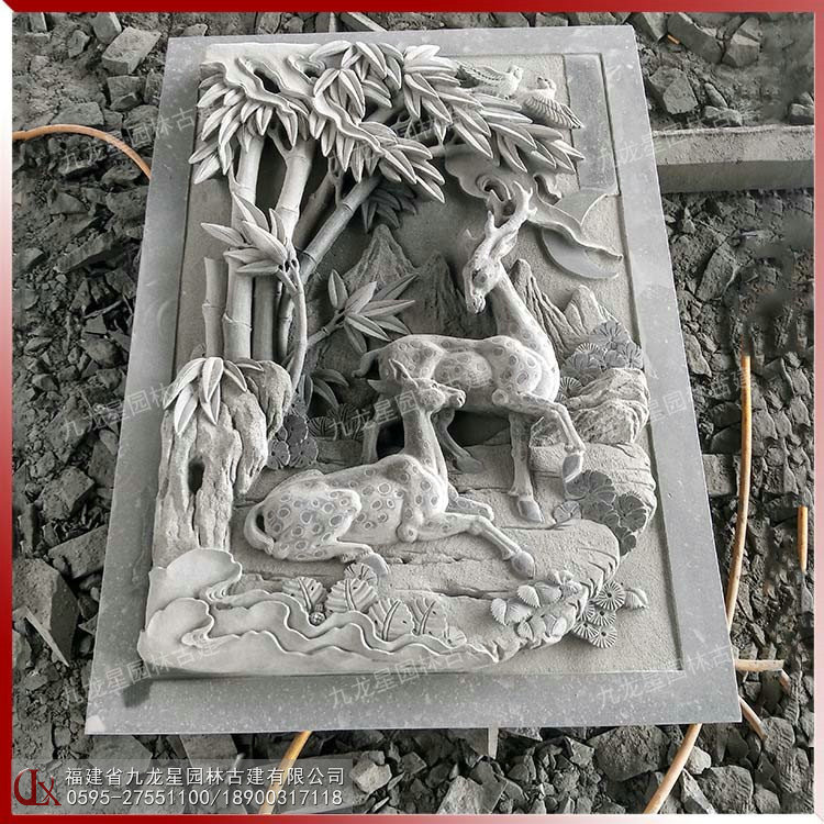 石材浮雕梅花鹿图片