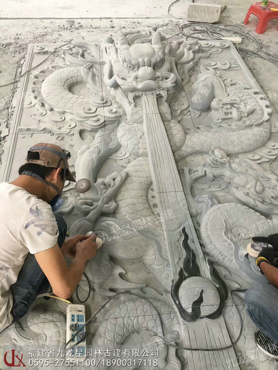 石雕浮雕九龙壁图片