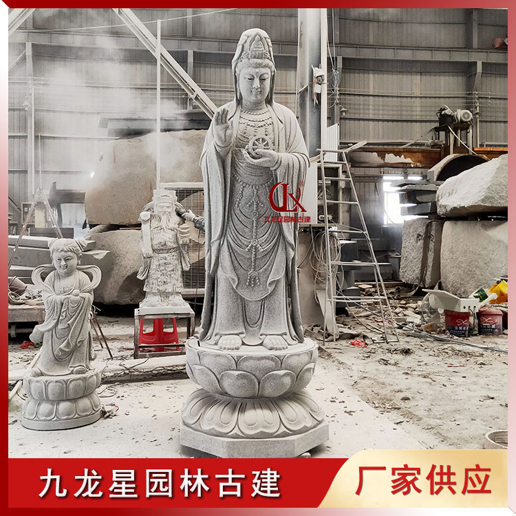 石雕观音像手托法轮图片